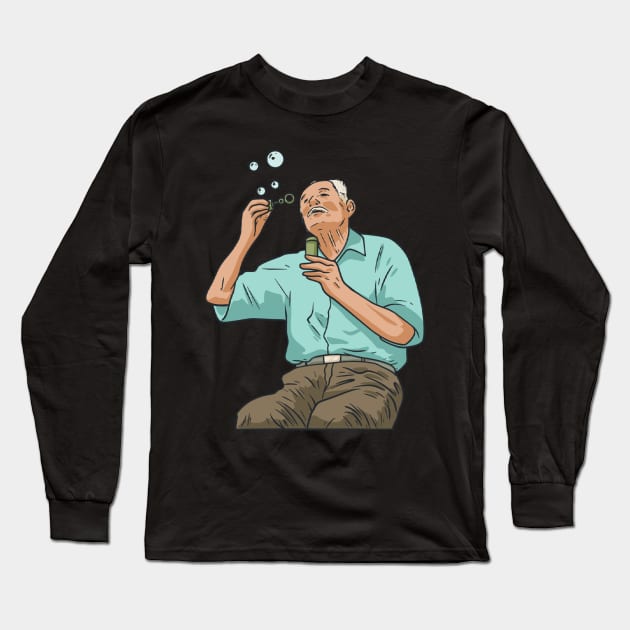 Old Man Blowing Bubbles Grandpa Grandad Long Sleeve T-Shirt by fromherotozero